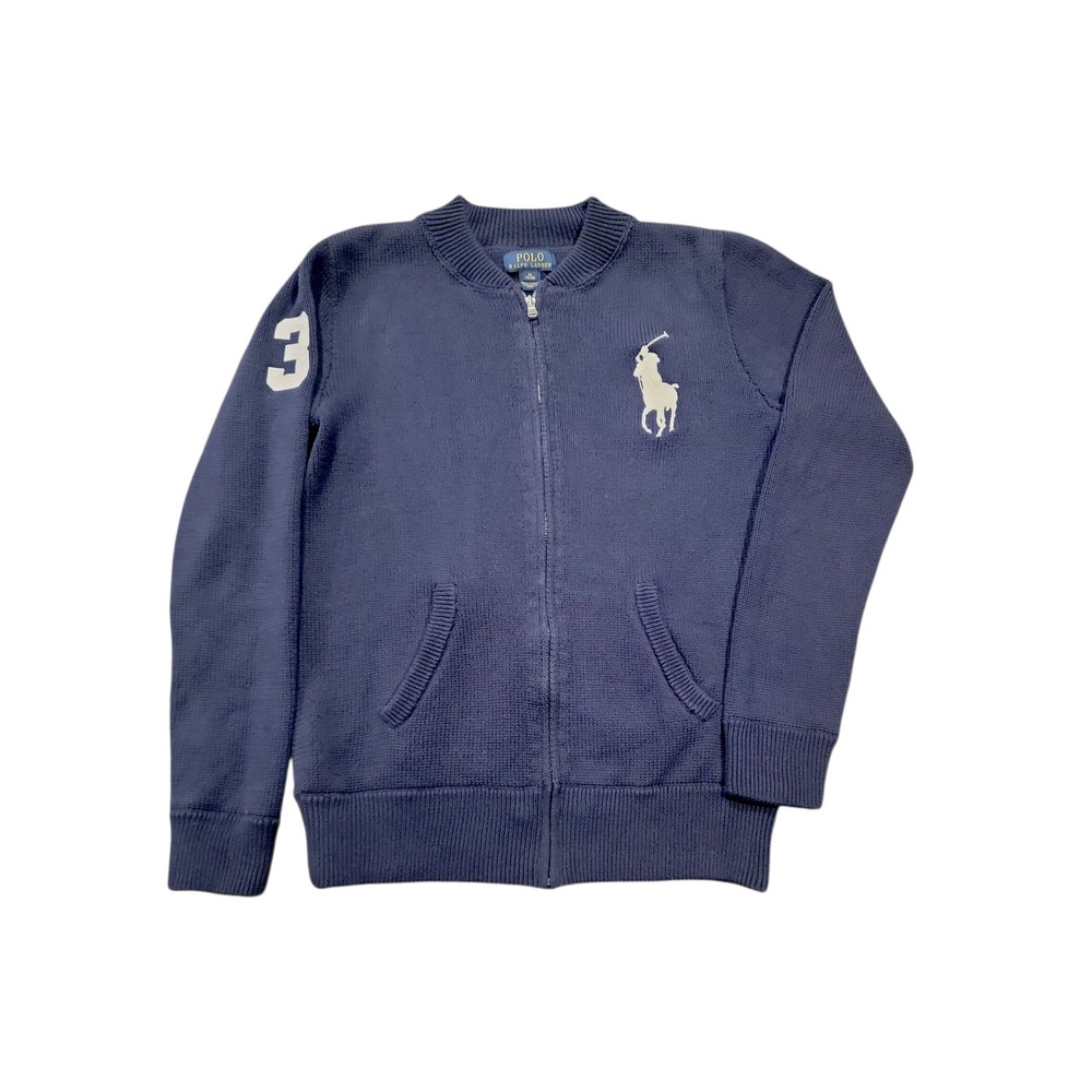 Polo Ralph Lauren Boys XL 18-20 Big Pony Navy Full Zip Knit Sweater Jacket